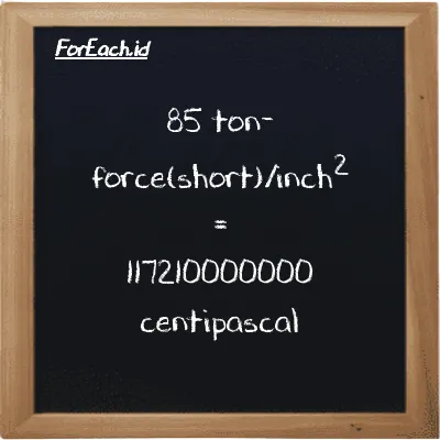 85 ton-force(short)/inch<sup>2</sup> is equivalent to 117210000000 centipascal (85 tf/in<sup>2</sup> is equivalent to 117210000000 cPa)
